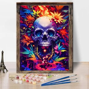 Xylogist Skull Paint by Numbers for Adults - DIY Acrylic Skeleton Painting Kit, HD Canvas Art Paint by Numbers for Beginners, Perfect for Home Wall Décor and Unique Gifts, 12x16 Inch