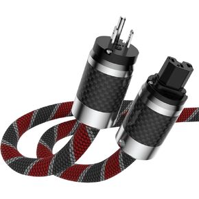 Tertullus Audiophile Power Cable 5N OFC AC Main US Power Supply Cable with Carbon Fiber Plug IEC320-C15 Female Connector 125V/15A for Speaker, Subwoofer, Turntable, Amp, Dac 2m/6.56ft