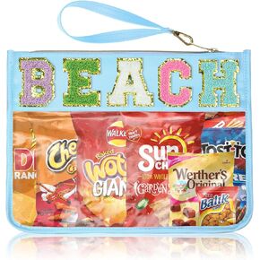 Siwara Snack Bags Clear Pouch Travel Makeup Bag Chenille Letter Bags for Zipper Pouch Clear Cosmetic Bag Clear Tote Bag Makeup Travel Bag for Women