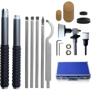 RUITOOL Carbide Wood Lathe Turning Tools Set with Bowl Sander, Including Swan Neck Hollower, Rougher, Finisher, Detailer, 1" & 2" Mandrels, Sandpapers and Aluminum Alloy Handles for Woodturning