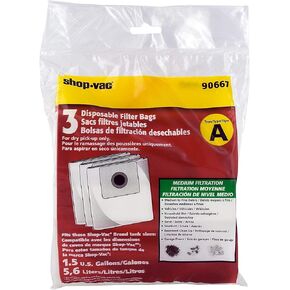 Shop-Vac 9066733 Disposable Filter Bags, Fits 1-1.5 Gallon Tanks, Dry Pick Up Only, White, (3-Pack)