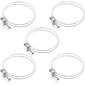 POWERTEC 70101 4 Inch Double Wire Hose Clamp with bolt, Adjustable Hose Clamps for Dust Collector, Dust Collection Hose and Dryer Vent Hose, Pipe Clamp, Worm Gear Clamp, 5 pack (Color May Vary)