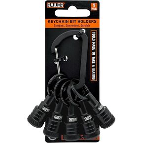 Railer Bit Holder Keychain 5pc - 1/4 inch Hex Shank Bit Holders - Quick Release Bit Holder For Nut Driver, Screwdriver & Drill Bits w/Key Chain Carabiner