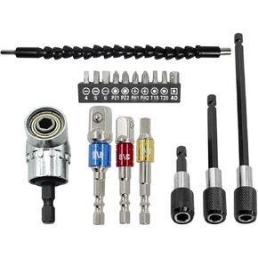 18Pcs Flexible Drill Bit Extension Set 105°Right Angle Drill Attachment Rotatable Joint Socket 1/4 3/8 1/2 Inch Hex Socket Adapter Socket Bendable Drill Bit Extension Screwdriver