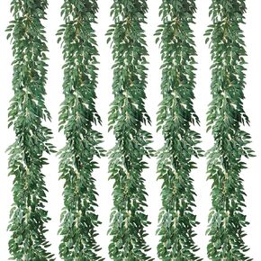 5 Pack 365" Artificial Scindaps Vines Garland Fake Vine with Silk Green Leaves Faux Hanging Plants Greenery Decoration for Bedroom Wall Party Wedding Room Home Decor