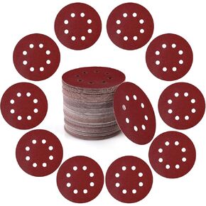 100PCS 5 Inch 8 Holes Sanding Discs 60 120 240 400 600 800 1000 1200 1500 2000 Grit Sandpaper Sander Round Sand Paper (100pcs 60-2000 grit)