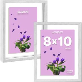 11x14 Floating Frames Set of 2– Double Glass & Solid Engineered Wood Floating Picture Frames – Wall Mount or Tabletop Placement–Natural