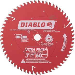 Diablo Ultra Finish Carbide Saw Blade for Wood - 7-1/4" Diameter, 60 ATB Teeth, 5/8" Arbor, .059" Kerf, 10