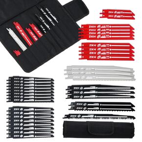 ZKH 35Pcs Reciprocating Saw Blades, Metal Wood Cutting Saw Blades with Organizer Case, Made of CRV and Bi-Metal, for Fast and Clean Cuts
