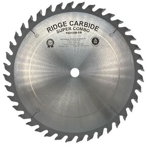 Ridge Carbide 10" 40T Super Combination Table Saw Blade, Raker Grind (4+1),+15° Hook, 5/8" Bore, Plate Thickness 0.094", Full Kerf (0.125") Super Combination Blade for Cutting Wood and Sheet Goods
