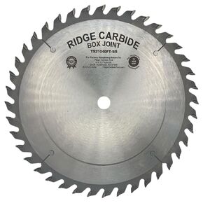 Ridge Carbide 10" 40T, Flat Top Table Saw Box Joint Blade, Flat Top Grind (FT),+15° Hook, 5/8" Bore, Plate Thickness .094", Full Kerf (0.125") for Cutting Wood and Sheet Goods