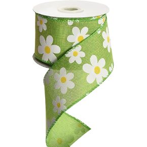 10 Yard 2.5" Daisy Ribbon with Wired Edge Summer Spring Flower Ribbon for Gift Wrapping Party Decoration (Black)
