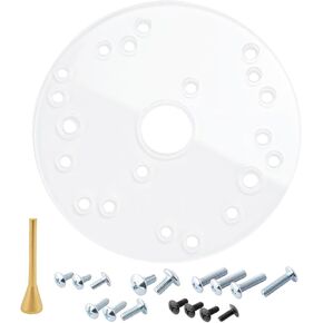 POWERTEC Router Base Plate 6-1/2" w/Centering Pin & Mounting Screws, Predrilled Holes - Clear Acrylic Sub Base, Fits Listed Bosch, Dewalt, Milwaukee, Porter Cable, Makita, Craftsman & More (71022)