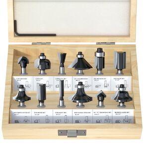 FivePears Tungsten Carbide Router Bits - 12 Piece Router Bit Set with 1/2-Inch Shank for Doors,Tables,Shelves,Cabinets,DIY Woodwork