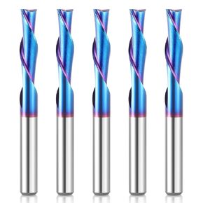 HQMaster Extra Long Spiral Router Bit Upcut 1/4 Inch Shank Solid Carbide CNC Router Bit with Nano Blue Coating CNC Bits End Mill for Woodwork Mortise Slot Trim