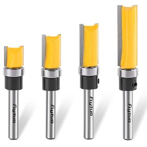 4PCS Pattern Flush Trim Router Bits Set 1/4 Shank, Carbide Top Bearing Flush Trim Router Bits, Template Guide Woodworking Milling Cutter Tool(Cutting Dia: 1/2")