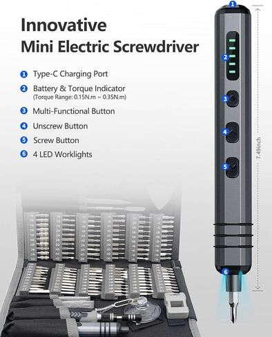 Mini Electric Screwdriver Set 140-IN-1: Small Electric Screwdriver Cordless | 120 Precision Bits, 5 Torque Settings, 4 LED Light, Magnetic Power Screwdriver Repair Tool Kit for PC RC Electronics in Saudi Arabia