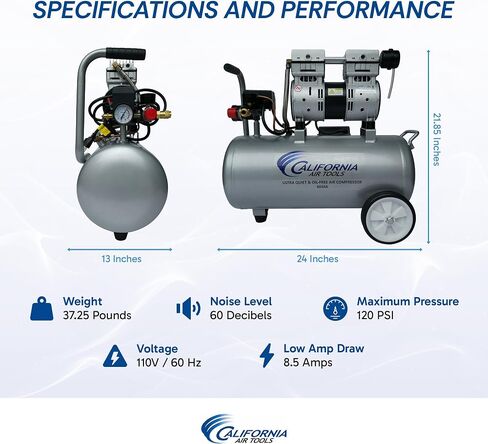 California Air Tools 8010A 1.0 HP Ultra Quiet and Oil-Free Air Compressor, 8 Gallon Aluminum Tank, Lightweight with Wheels, 60 dBA Noise Level in Saudi Arabia