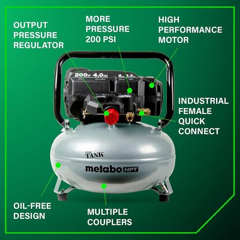 Metabo HPT Air Compressor, THE TANK, Portable Pancake Air Compressor 200 PSI, 6 Gallon Tank, Versatile for Use with Framing, Siding, Finish, Brad or Roofing Nailers, EC914S in Kuwait
