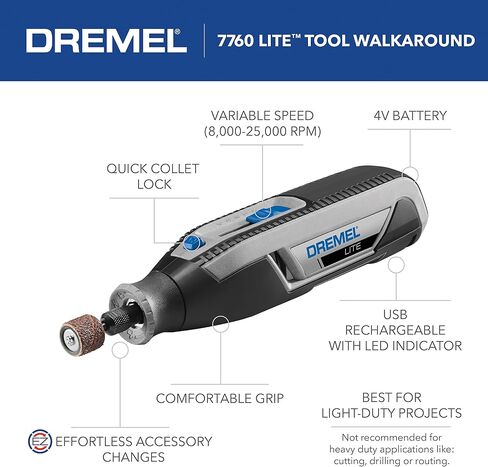 Dremel Lite 7760 N/10 4V Li-Ion Cordless Rotary Tool ، مجموعة متغيرة متعددة الأغراض ، شحن USB ، تغييرات سهلة التبعية-مثالية ل DIY الخفيفة والصنع ، الصنفرة ، النقش والتلميع in Saudi Arabia