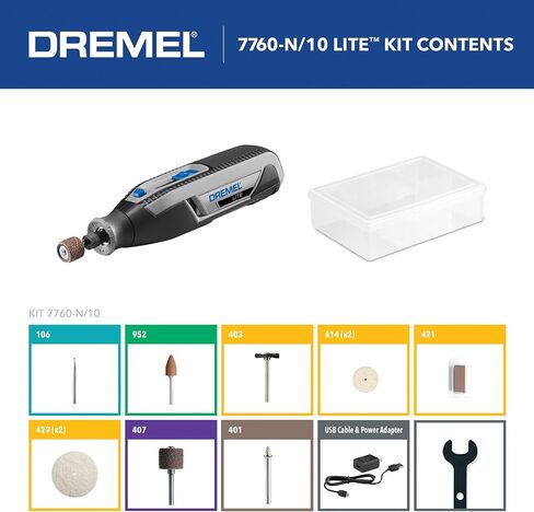 Dremel Lite 7760 N/10 4V Li-Ion Cordless Rotary Tool ، مجموعة متغيرة متعددة الأغراض ، شحن USB ، تغييرات سهلة التبعية-مثالية ل DIY الخفيفة والصنع ، الصنفرة ، النقش والتلميع in Saudi Arabia