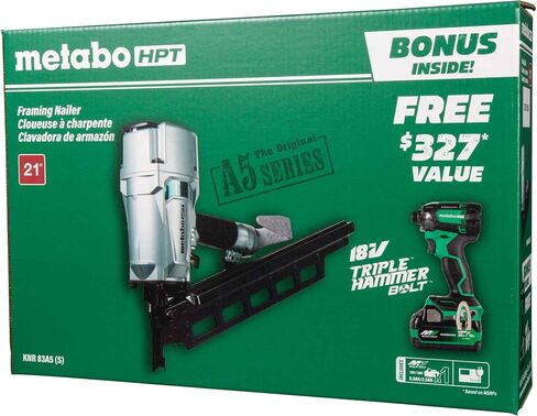 Metabo HPT تأطير مسامير ، الهوائية ، 2 بوصة تصل إلى 3-1/4 بوصة البلاستيك مسامير تأطير رأس كامل ، 21 درجة مجلة ، ضمان 5 سنوات (NR83A5S) in Saudi Arabia