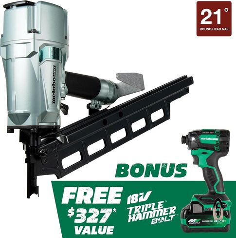 Metabo HPT تأطير مسامير ، الهوائية ، 2 بوصة تصل إلى 3-1/4 بوصة البلاستيك مسامير تأطير رأس كامل ، 21 درجة مجلة ، ضمان 5 سنوات (NR83A5S) in Saudi Arabia