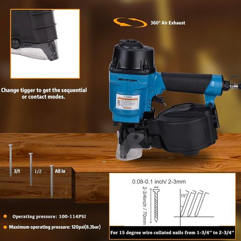 BHTOP Siding Nail Gun, 15-Degree Coil Siding Fencing Nailer, 1-1/2 inch to 2-1/2 Inch for Siding, Fiber Cement, Fencing, Cedar Shake in Saudi Arabia