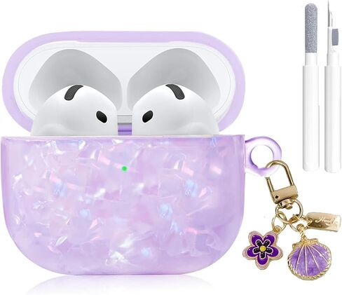 حافظة OETKER متوافقة مع Airpods 4 للنساء، حافظة Airpods 4th الفاخرة ذات غلاف لؤلؤي لامع لطيف مع قلم منظف وسلسلة مفاتيح، حافظة iPods واقية مقاومة للصدمات من مادة TPU لأجهزة air pods 4 Gen in Kuwait