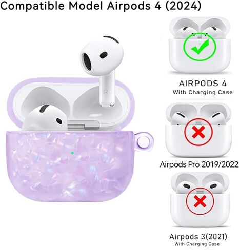 حافظة OETKER متوافقة مع Airpods 4 للنساء، حافظة Airpods 4th الفاخرة ذات غلاف لؤلؤي لامع لطيف مع قلم منظف وسلسلة مفاتيح، حافظة iPods واقية مقاومة للصدمات من مادة TPU لأجهزة air pods 4 Gen in Kuwait