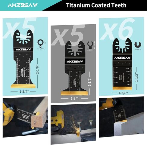 16 PCS Titanium Oscillating Saw Blades Metal Cutting, Multitool Blades for Soft Metal Nails Hard Material and Wood Plastic, Multi Tool Blades Kits Fit Dewalt Ryobi Bosch Milwaukee in Kuwait