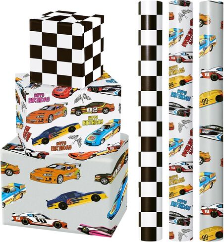 WRAPAHOLIC Dinosaur Wrapping Paper Roll - 3 Short Roll - Dinosaur Happy Birthday Wrapping Paper for Kids Boys Birthday, Dinosaur Party Favor - 17 Inch x 120 Inch Per roll in Saudi Arabia