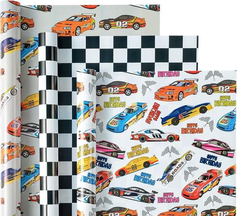 WRAPAHOLIC Dinosaur Wrapping Paper Roll - 3 Short Roll - Dinosaur Happy Birthday Wrapping Paper for Kids Boys Birthday, Dinosaur Party Favor - 17 Inch x 120 Inch Per roll in Saudi Arabia