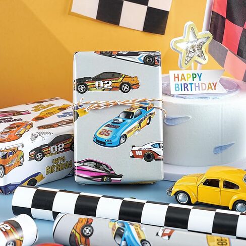 WRAPAHOLIC Dinosaur Wrapping Paper Roll - 3 Short Roll - Dinosaur Happy Birthday Wrapping Paper for Kids Boys Birthday, Dinosaur Party Favor - 17 Inch x 120 Inch Per roll in Saudi Arabia