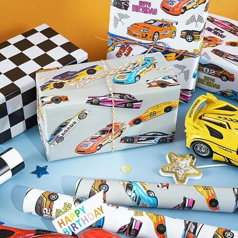 WRAPAHOLIC Dinosaur Wrapping Paper Roll - 3 Short Roll - Dinosaur Happy Birthday Wrapping Paper for Kids Boys Birthday, Dinosaur Party Favor - 17 Inch x 120 Inch Per roll in Saudi Arabia