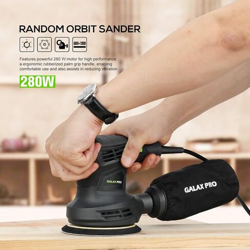 Galax Pro 280W 13000OPM MAX 6 سرعات متغيرة الصنفرة المدارية مع أقراص الصنفرة 15pcs ، 5 بوصات مع جامع الغبار للصنفرة والتلميع in Kuwait
