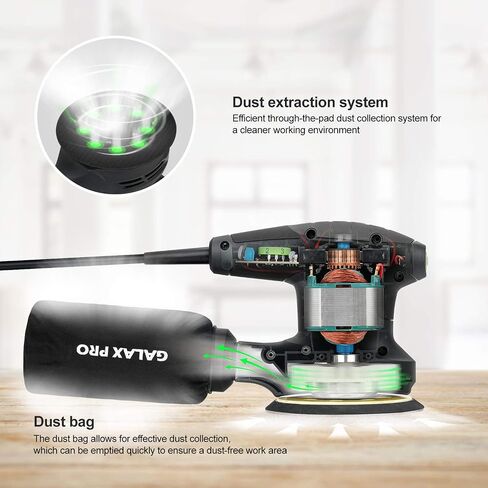 Galax Pro 280W 13000OPM MAX 6 سرعات متغيرة الصنفرة المدارية مع أقراص الصنفرة 15pcs ، 5 بوصات مع جامع الغبار للصنفرة والتلميع in Kuwait