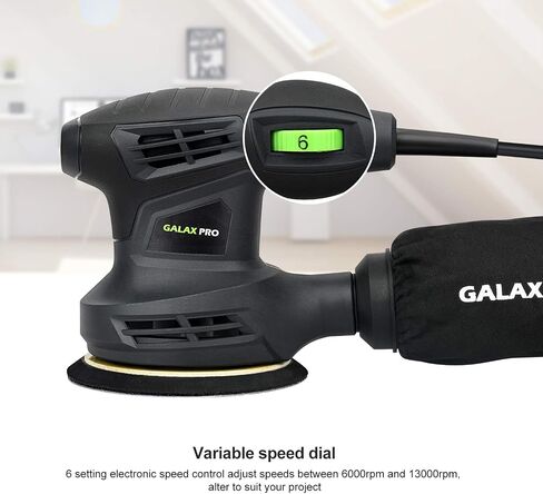 Galax Pro 280W 13000OPM MAX 6 سرعات متغيرة الصنفرة المدارية مع أقراص الصنفرة 15pcs ، 5 بوصات مع جامع الغبار للصنفرة والتلميع in Kuwait