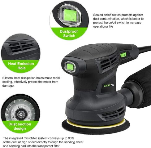 Galax Pro 280W 13000OPM MAX 6 سرعات متغيرة الصنفرة المدارية مع أقراص الصنفرة 15pcs ، 5 بوصات مع جامع الغبار للصنفرة والتلميع in Kuwait