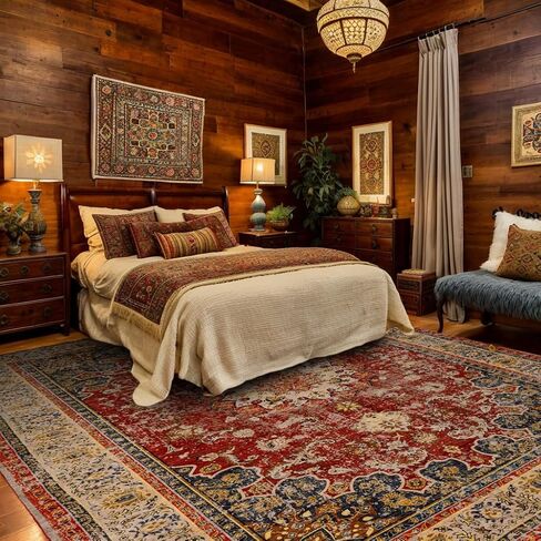 Washable Area Rug,Indoor Vintage Living Room Carpet,Soft,Low Pile,Non Shedding, Easy Clean,Machine Wash,Non Slip Soft Large Rug Bohemian for Bedroom,Entry Throw Carpet Stain Resistance in Saudi Arabia