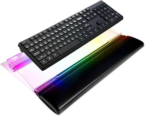 حامل لوحة مفاتيح الكمبيوتر الأكريليك من UCINNOVATE + مسند معصم لوحة المفاتيح من إسفنج الذاكرة، صينية حامل لوحة المفاتيح بإضاءة خلفية LED، مجموعة حامل لوحة مفاتيح الألعاب لسهولة الكتابة المريحة ومكتب العمل، المنزل in Kuwait