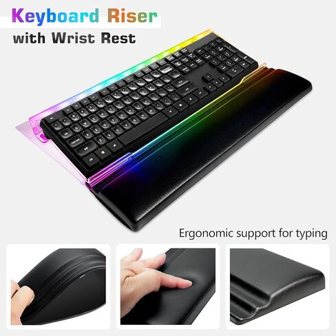 حامل لوحة مفاتيح الكمبيوتر الأكريليك من UCINNOVATE + مسند معصم لوحة المفاتيح من إسفنج الذاكرة، صينية حامل لوحة المفاتيح بإضاءة خلفية LED، مجموعة حامل لوحة مفاتيح الألعاب لسهولة الكتابة المريحة ومكتب العمل، المنزل in Kuwait