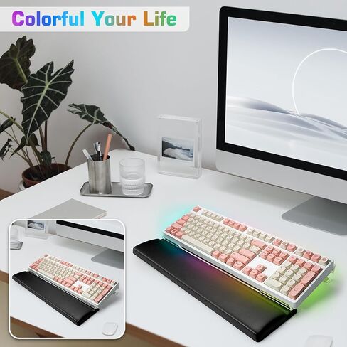 حامل لوحة مفاتيح الكمبيوتر الأكريليك من UCINNOVATE + مسند معصم لوحة المفاتيح من إسفنج الذاكرة، صينية حامل لوحة المفاتيح بإضاءة خلفية LED، مجموعة حامل لوحة مفاتيح الألعاب لسهولة الكتابة المريحة ومكتب العمل، المنزل in Kuwait