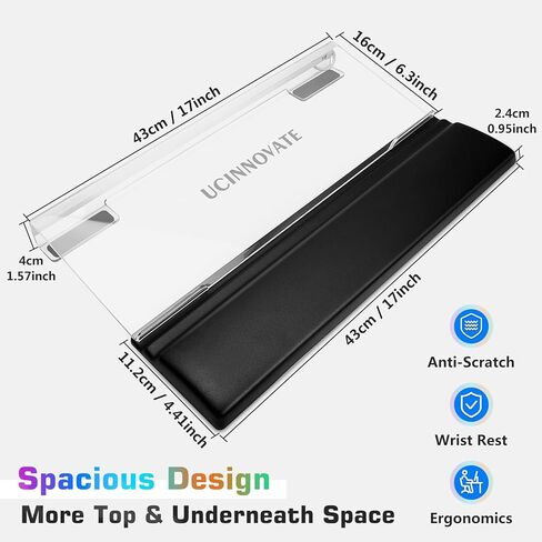 حامل لوحة مفاتيح الكمبيوتر الأكريليك من UCINNOVATE + مسند معصم لوحة المفاتيح من إسفنج الذاكرة، صينية حامل لوحة المفاتيح بإضاءة خلفية LED، مجموعة حامل لوحة مفاتيح الألعاب لسهولة الكتابة المريحة ومكتب العمل، المنزل in Kuwait