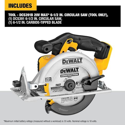 DEWALT 20V MAX Circular Saw, 6-1/2-Inch Blade, 460 MWO Engine, 0-50 Degree Bevel Capability, Bare Tool Only (DCS391B) in Kuwait