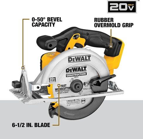 DEWALT 20V MAX Circular Saw, 6-1/2-Inch Blade, 460 MWO Engine, 0-50 Degree Bevel Capability, Bare Tool Only (DCS391B) in Kuwait