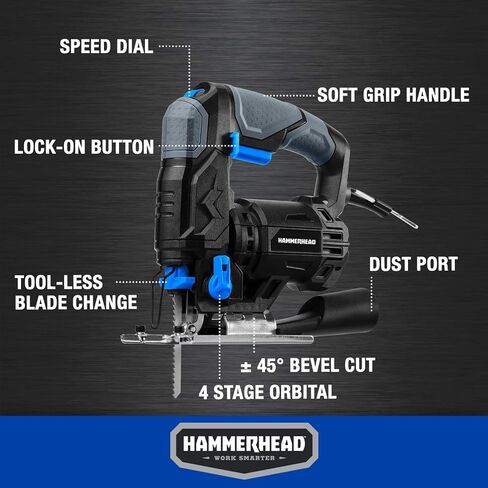Hammerhead 4.8-Amp 3/4 Inch Jig Saw with 2pcs Wood Cutting Blades, Variable Speed and Orbital Function - HAJS048 in Kuwait