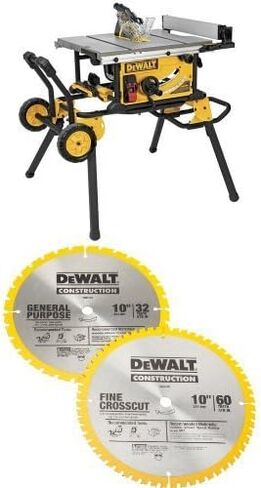 DEWALT DWE7491RS 10-Inch Jobsite Table Saw with 32-1/2-Inch Rip Capacity and Rolling Stand w/ DW3106P5 60-Tooth Crosscutting and 32-Tooth General Purpose 10-Inch Saw Blade Combo Pack in Saudi Arabia