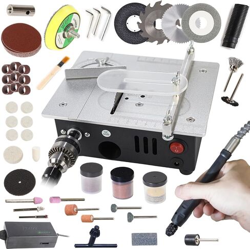 Mini Table Saw for Crafts, RTOVZON 7-Speed Portable Hobby Saw with 4 Blades | Aluminum Alloy, Mini Table Saw, Small Table Saw for Crafts, Hobby Table Saw in Kuwait