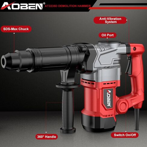 AOBEN SDS-MAX Demolition Jack Hammer Concrete Breaker, Demo Chipping Hammer, 1500W Electric Jackhammer, with Vibration Control and Safety Clutch, Includes Tool Case, Chisels in Kuwait